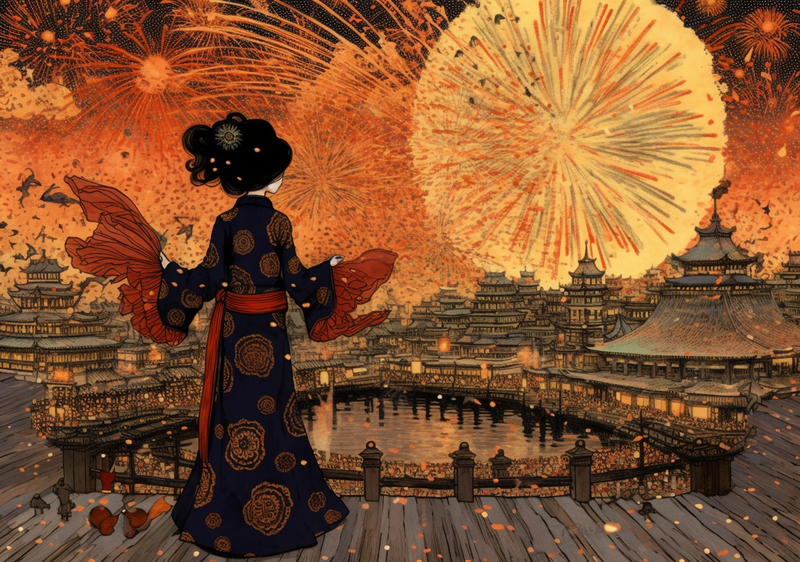 歌姬楼台望喧闹城池中国风国潮古典中国传统文化背景插画,插画/手绘图,插画/手绘图库,插画/手绘图下载,插画/手绘